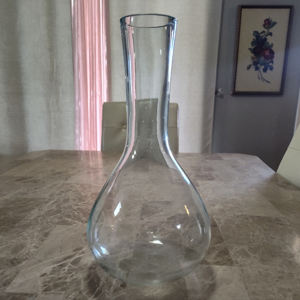 Elegant Large Clear Glass Bubble Bottom Flower Vase Or Wine Decanter Bottle
